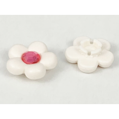 white clikits icon flower 5 petals 2 x 2 small with pin frosted with glued trans-pink center faceted gem