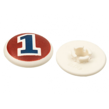 white clikits icon round 2 x 2 large with pin with dark blue number 1 on dark red background pattern