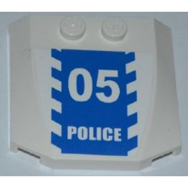 white wedge 4 x 4 x 2 3 triple curved with blue and white danger stripes and white 05 police on blue background pattern sticker - set 3648