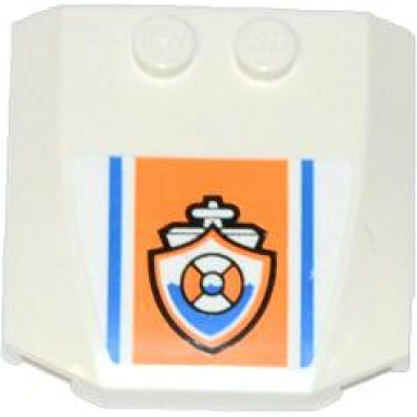 white wedge 4 x 4 x 2 3 triple curved with blue lines and coast guard logo on orange background pattern sticker - set 60012