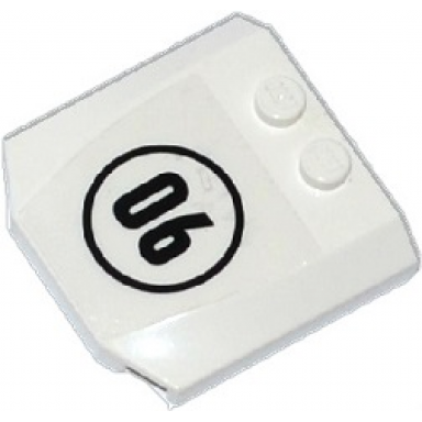 white wedge 4 x 4 x 2 3 triple curved with 06 in black circle pattern sticker - set 60086