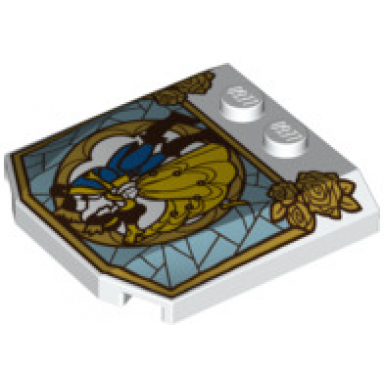 white wedge 4 x 4 x 2 3 triple curved with stained glass window with beauty and the beast pattern
