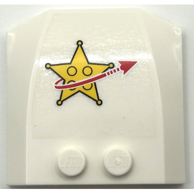 white wedge 4 x 4 x 2 3 triple curved with yellow star justice badge and red arrow pattern 1 sticker - set 10191