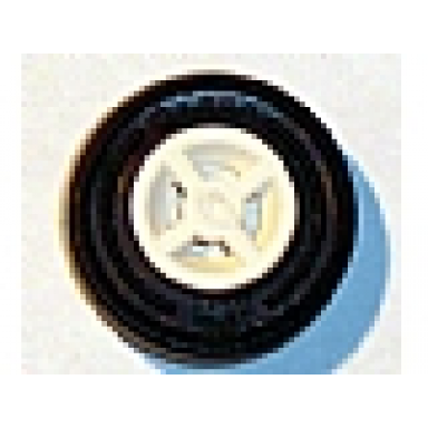 white wheel 8mm d x 6mm with black tire 14mm d x 4mm smooth small single with number embossed on side 4624 59895