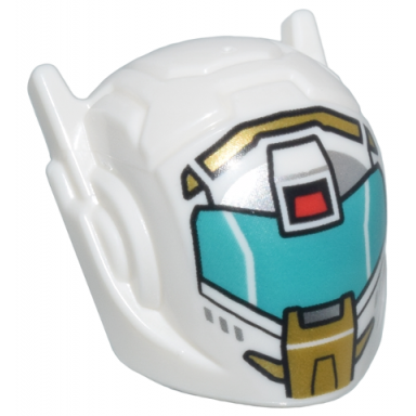 white minifigure headgear helmet with ear antennas with dark turquoise silver and red visor with gold trim and lower jaw pattern