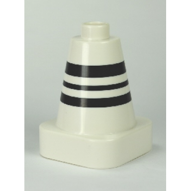 white duplo cone 2 x 2 square base with black stripes pattern