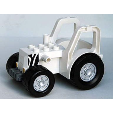 white duplo farm tractor with 2 x 3 studs on hood and zebra stripes pattern
