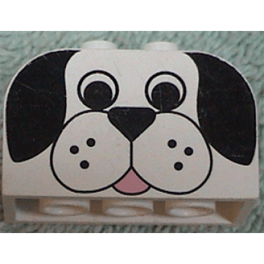 white slope curved 4 x 2 x 2 double with 4 studs with dog face pattern