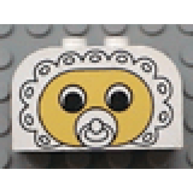 white slope curved 4 x 2 x 2 double with 4 studs with baby face pacifier pattern