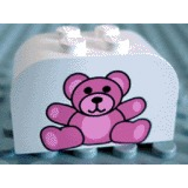 white slope curved 4 x 2 x 2 double with 4 studs with teddy bear pattern