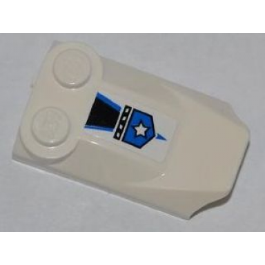 white slope curved 3 x 2 x 2 3 with 2 studs wing end with black and blue stripes police white star badge and blue arrow pattern sticker - set 8221