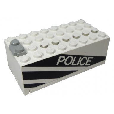 white electric 9v battery box small with police and black stripes pattern
