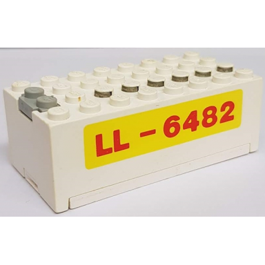 white electric 9v battery box small with red ll-6482 on yellow background pattern