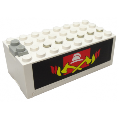 white electric 9v battery box small with fire pattern on both sides stickers - set 6480