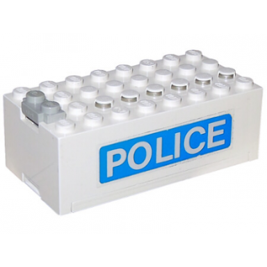 white electric 9v battery box small with police pattern on both sides stickers - set 6450