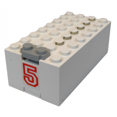 white electric 9v battery box small with red 5 pattern sticker - set 6440