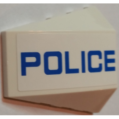 white wedge 4 x 4 triple curved no studs with blue police thin font on white background pattern model right side sticker - set 60049