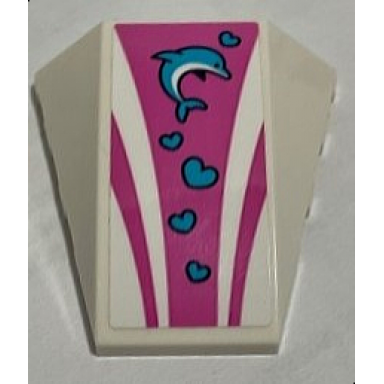 white wedge 4 x 4 triple curved no studs with medium azure dolphin and hearts dark pink curved stripes pattern sticker - set 41347