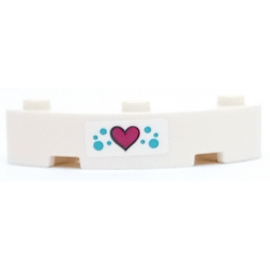 white brick round corner 4 x 4 macaroni with 3 studs with magenta heart and medium azure dots pattern sticker - set 41373