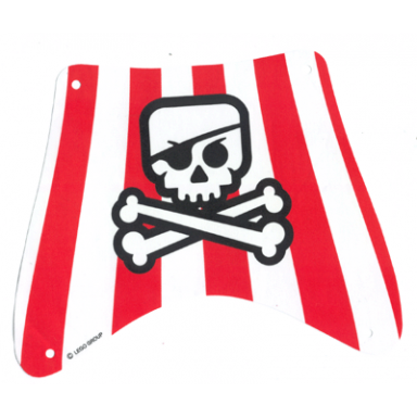 white cloth sail 27 x 22 top with skull and crossbones with eye patch on red stripes background pattern