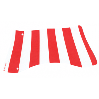 white cloth sail 31 x 14 bottom recurved with red stripes pattern