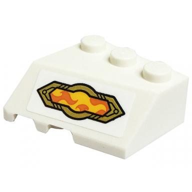 white wedge 3 x 3 sloped right with gold armor plates bright light orange and orange flames pattern sticker - set 80034