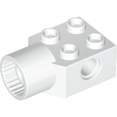 white technic brick modified 2 x 2 with pin hole and rotation joint socket