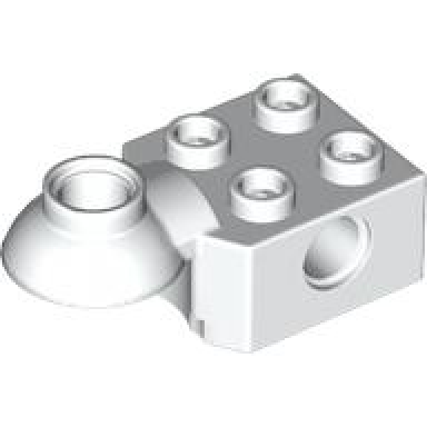 white technic brick modified 2 x 2 with pin hole and rotation joint ball half horizontal