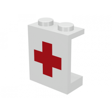 white panel 1 x 2 x 2 - solid studs with red cross pattern