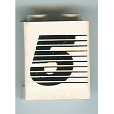 white panel 1 x 2 x 2 - solid studs with black number 5 and lines pattern