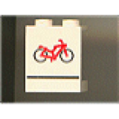 white panel 1 x 2 x 2 - solid studs with red bicycle and black line pattern