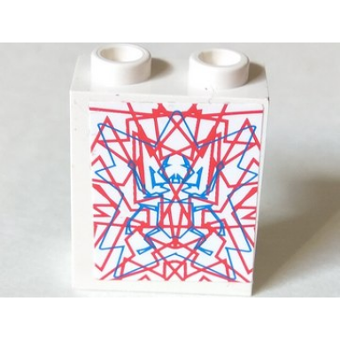 white panel 1 x 2 x 2 - hollow studs with red lines over blue beetle pattern sticker - set 4744