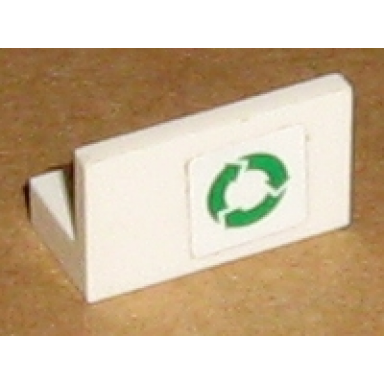 white panel 1 x 2 x 1 with green recycling arrows pattern sticker - set 7991