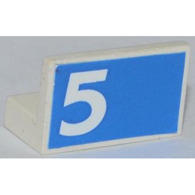 white panel 1 x 2 x 1 with white number 5 on blue background pattern model right side sticker - set 1750