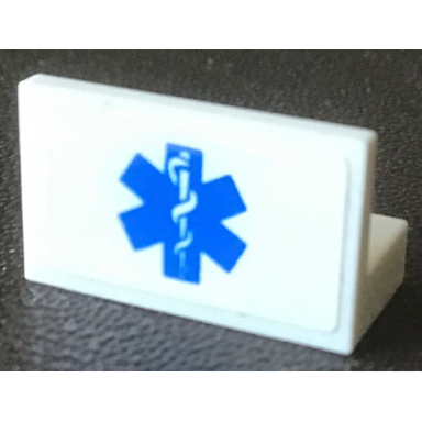 white panel 1 x 2 x 1 with blue emt star of life pattern sticker - set 2064