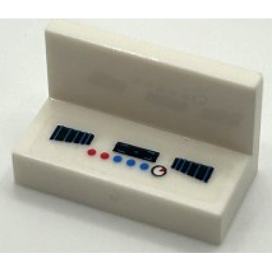 white panel 1 x 2 x 1 with control panel with red and blue buttons and gauge pattern sticker - set 10191