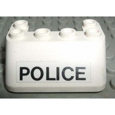 white windscreen 3 x 4 x 1 1 3 with 6 studs on top with police pattern sticker - set 6676