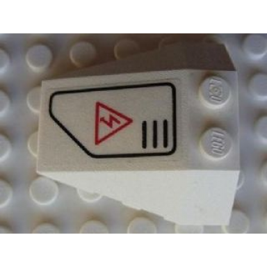 white wedge 4 x 4 triple with stud notches with red electricity danger sign in black outline pattern model left side sticker - set 7713