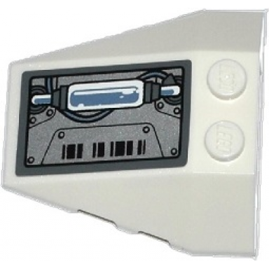 white wedge 4 x 4 triple with stud notches with silver armor plates cable and piping pattern sticker - set 70223