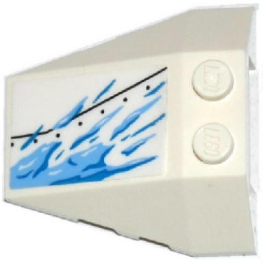 white wedge 4 x 4 triple with stud notches with armor plate and ice splatters pattern model left side sticker - set 70588