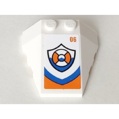 white wedge 4 x 4 triple with stud notches with orange 06 and coast guard logo pattern sticker - set 60166