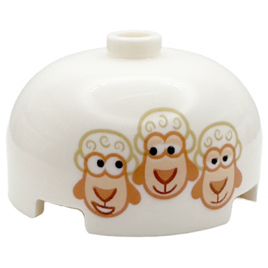 white brick round 3 x 3 x 1 1 3 dome top - open stud with 3 sheep pattern toy story billy goat and gruff