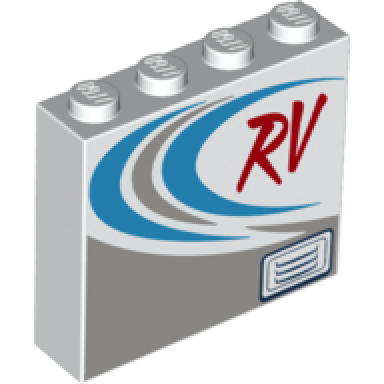 white brick 1 x 4 x 3 with red rv dark azure and dark bluish gray curved stripes pattern