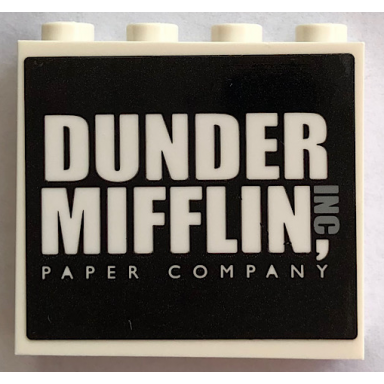 white brick 1 x 4 x 3 with dunder mifflin paper company inc pattern sticker - set 21336