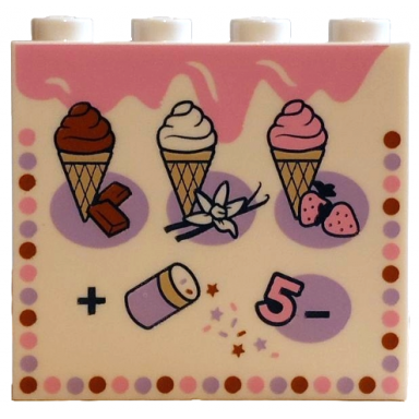 white brick 1 x 4 x 3 with bright pink lavender and reddish brown dots on edges tan waffle cones with chocolate vanilla and strawberry ice cream frosting can and number 5 pattern