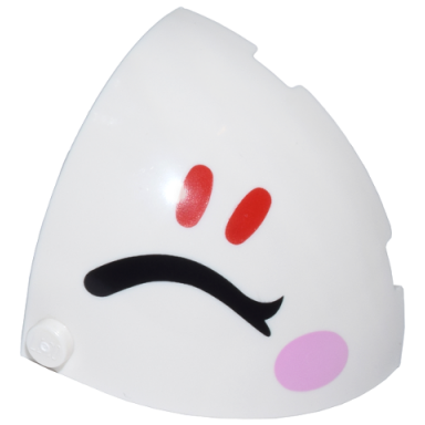 white brick round corner 4 x 4 x 2 2 3 dome top with black closed eyelid bright pink cheek oval and red eyelashes pattern model left side