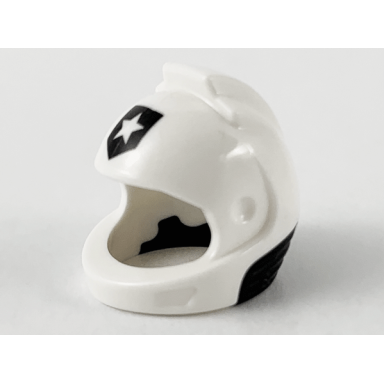white minifigure headgear helmet space city astronaut with molded black neck base and printed shield with star police badge logo pattern