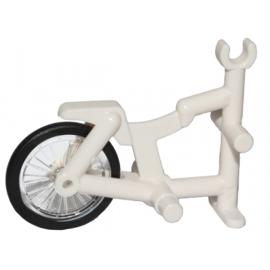 white tricycle frame with trans-clear bicycle wheel with molded black hard rubber tire 50015 92851pb01