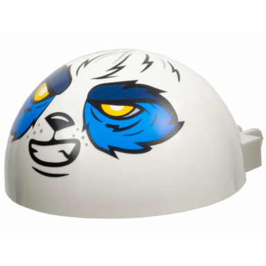white windscreen 6 x 6 x 3 canopy half sphere with dual 2 fingers with panda face with blue and dark blue fur bright light orange eyes black nose and mouth pattern
