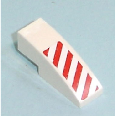 white slope curved 3 x 1 with red danger stripes pattern left side sticker - set 7636